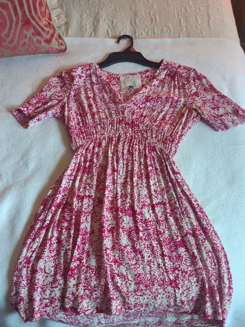 HD in Paris Pink and Cream Floral Smocked Waist Ladies Dress